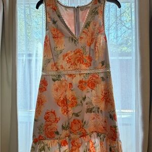 Alice + Olivia Cream Midi Dress with Orange Floral Print